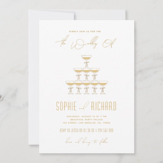 Franse lint Champagne Tower Fontein Bruiloft Kaart (Voorkant)