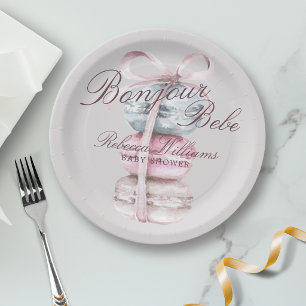 Franse Macaron Bonjour Bebe Baby shower Papieren Bordje