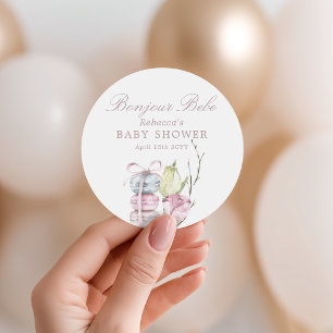 Franse Macaron Bonjour Bebe Parijs Baby shower Ronde Sticker