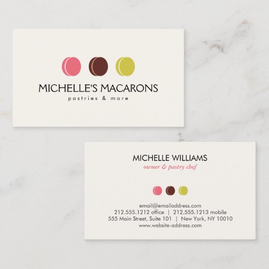 FRANSE MACARON TRIO LOGO voor Bakkerij, banketbakk Visitekaartje (Voorkant / Achterkant)