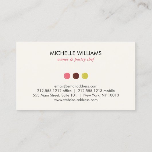 FRANSE MACARON TRIO LOGO voor Bakkerij, banketbakk Visitekaartje (Achterkant)