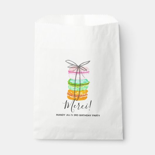 Franse macaron verjaardagsfeestje gunsttas bedankzakje (Voorkant)