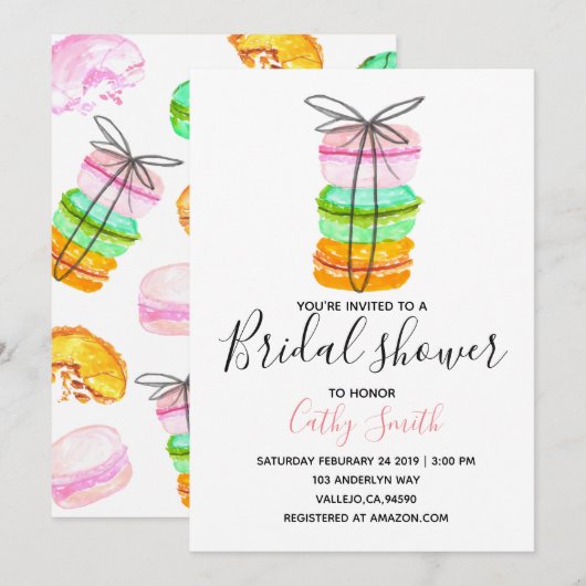 Franse macaron vrijgezellenfeest feestuitnodiging kaart (Voorkant / Achterkant)