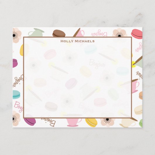 Franse Macarons Anemome & Teacups Flat Notecards Notitiekaartje (Voorkant)