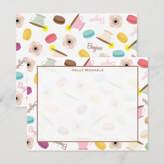 Franse Macarons Anemome & Teacups Flat Notecards Notitiekaartje (Voorkant / Achterkant)