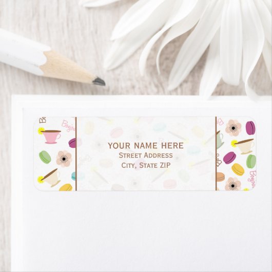 Franse Macarons Anemonen & Teacups Adreslabel Etiket (Insitu)