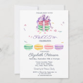 Franse Macarons Aquarel Gestreepte Sweet 16 Kaart (Voorkant)