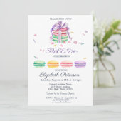 Franse Macarons Aquarel Gestreepte Sweet 16 Kaart (Staand voorkant)
