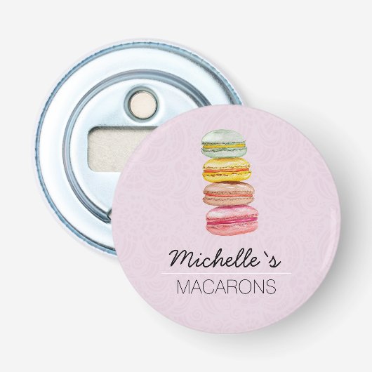 Franse Macarons Aquarel Handgeschilderd Button Flesopener (Voorkant)