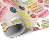 Franse Macarons Aquarel Handgeschilderd Cadeaupapier (Rol Hoek)