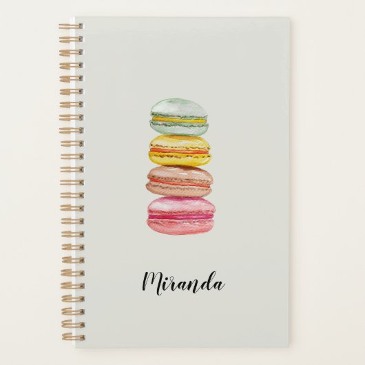 Franse Macarons Aquarel Handgeschilderd Monogram Planner (Voorkant)