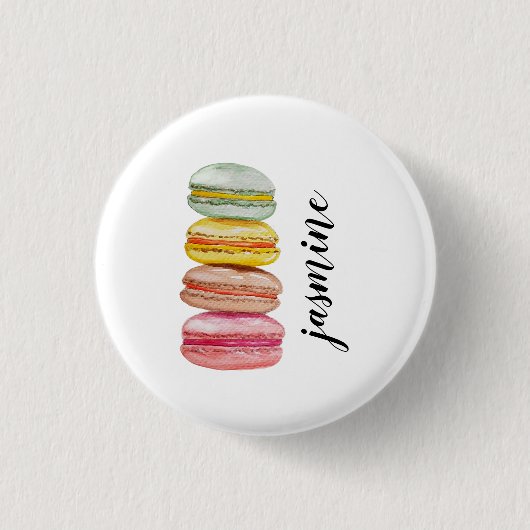 Franse Macarons Aquarel Handgeschilderd Ronde Button 3,2 Cm (Voorkant)
