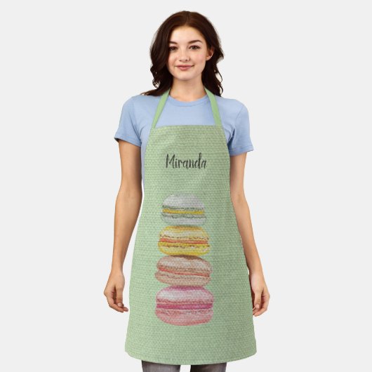 Franse Macarons Aquarel Handgeschilderd Schort (Gedragen)