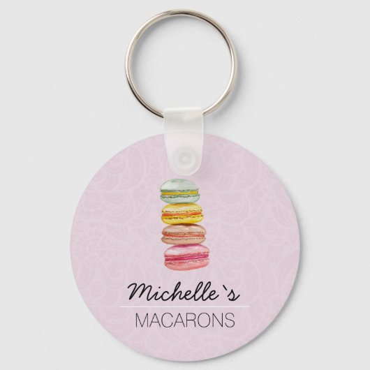 Franse Macarons Aquarel Handgeschilderd Sleutelhanger (Voorkant)
