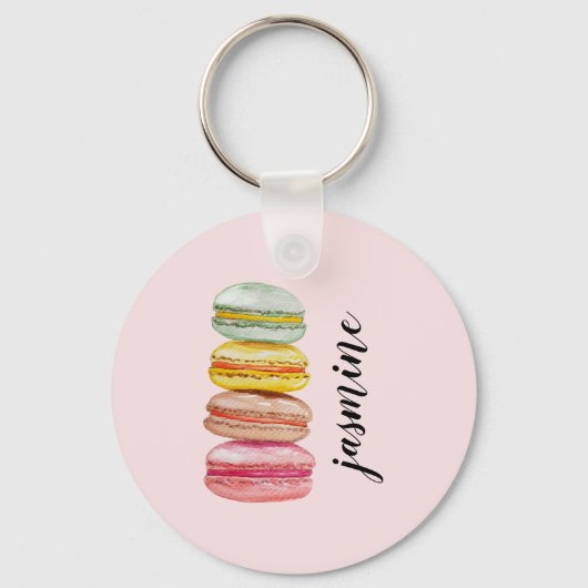 Franse Macarons Aquarel Handgeschilderd Sleutelhanger (Voorkant)