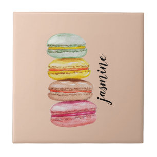 Franse Macarons Aquarel Handgeschilderd Tegeltje