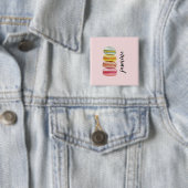 Franse Macarons Aquarel Monogram Vierkante Button 5,1 Cm (In situ)