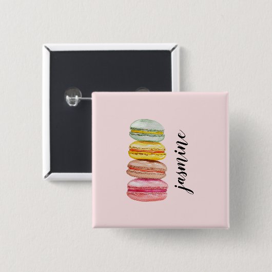 Franse Macarons Aquarel Monogram Vierkante Button 5,1 Cm (Voorkant /achterkant)