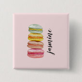 Franse Macarons Aquarel Monogram Vierkante Button 5,1 Cm (Voorkant)