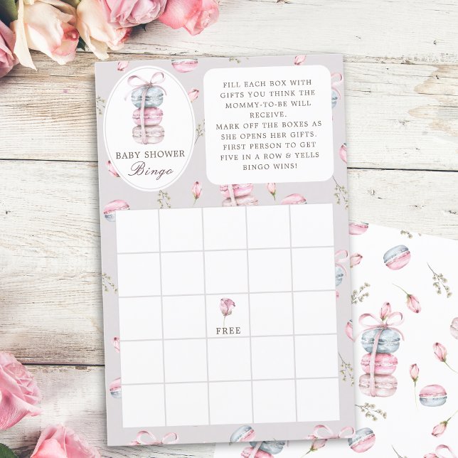 Franse macarons baby shower 'Gift Bingo' spel (Creator heeft geüpload)
