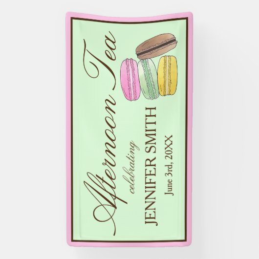 Franse Macarons Bruiloft Afternoon Tea Feestje Spandoek (Verticaal)