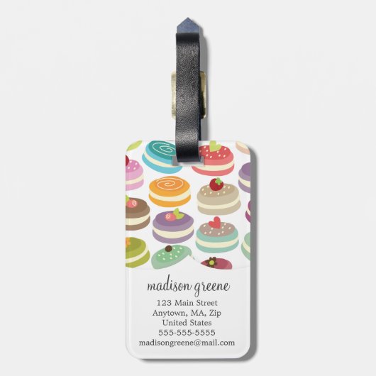 Franse Macarons gepersonaliseerd Bagagelabel (Achterkant verticaal)