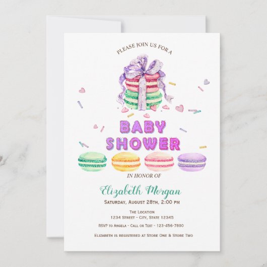 Franse Macarons, gestreept Baby shower Kaart (Voorkant)