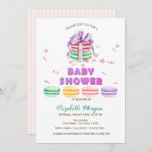 Franse Macarons, gestreept Baby shower Kaart (Voorkant / Achterkant)