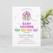 Franse Macarons,Gestreepte Baby Shower Kaart (Staand voorkant)