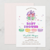 Franse Macarons,Gestreepte Baby Shower Kaart (Voorkant / Achterkant)
