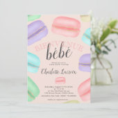 Franse macarons glitter roze baby shower kaart (Staand voorkant)