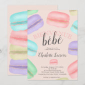 Franse macarons glitter roze baby shower kaart (Voorkant / Achterkant)