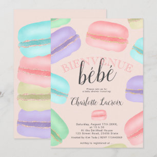 Franse macarons glitter roze baby shower kaart