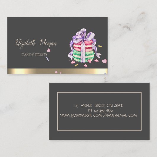 Franse Macarons Gold Stripe Modern Elegant Visitekaartje (Voorkant / Achterkant)