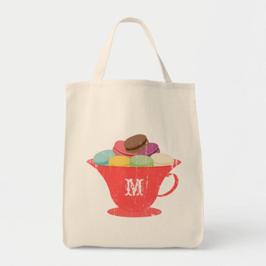 Franse Macarons in Red Teacup Monogram Bag Tote Bag (Voorkant)