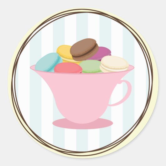 Franse macarons in roze Tea Cup Sticker (Voorkant)