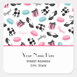 Franse Macarons & Poedels Adres Sticker