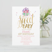 Franse Macarons Striped Birthday Invitation Kaart (Staand voorkant)
