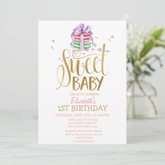 Franse Macarons Striped Birthday Invitation Kaart (Staand voorkant)