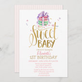 Franse Macarons Striped Birthday Invitation Kaart (Voorkant / Achterkant)