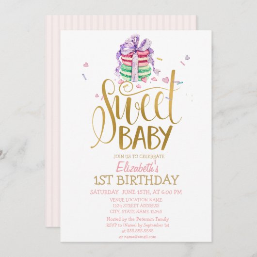 Franse Macarons Striped Birthday Invitation Kaart (Voorkant / Achterkant)