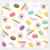 Franse Macarons Teacups & Anemones Sticker (Voorkant)