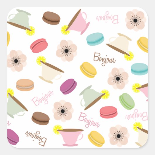 Franse Macarons Teacups & Anemones Sticker (Voorkant)