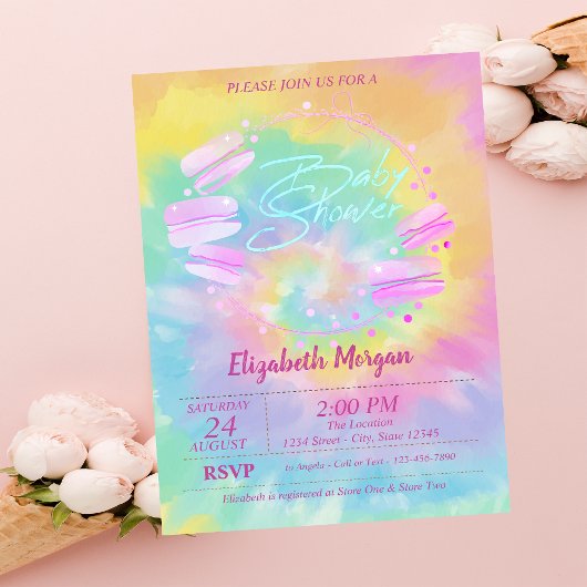 Franse Macarons Tie Dye Baby Shower Kaart