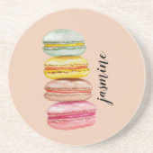 Franse Macarons Waterverf handgeschilderd monogram Zandsteen Onderzetter (Voorkant)