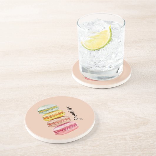 Franse Macarons Waterverf handgeschilderd monogram Zandsteen Onderzetter (Zijkant)