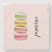 Franse Macarons Waterverf Monogram Stenen Onderzetter (Voorkant)