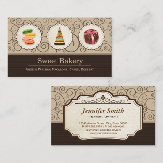 Franse Macaroons - Aangepaste dessert Bakery Store Visitekaartje (Voorkant / Achterkant)