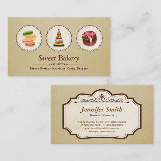 Franse Macaroons - Aangepaste dessert Bakery Store Visitekaartje (Voorkant / Achterkant)