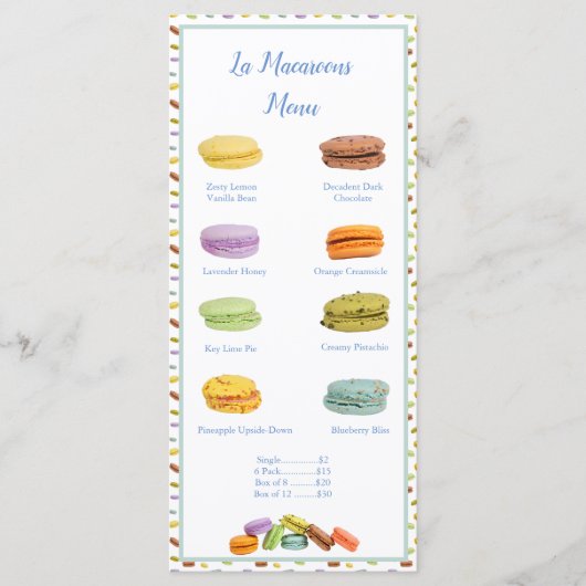 Franse Macaroons Bakkerij Smaak Prijs Menu (Voorkant)